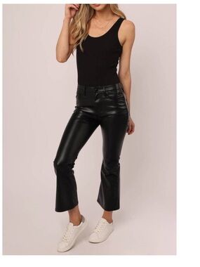 DEAR JOHN Sz 26 Jeanne Flare Black Vegan Leather Cropped Flare Pants Orig $100